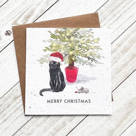Merry Christmas Cat Plantable Greeting Card