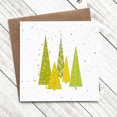Retro Christmas Trees Plantable Greeting Card