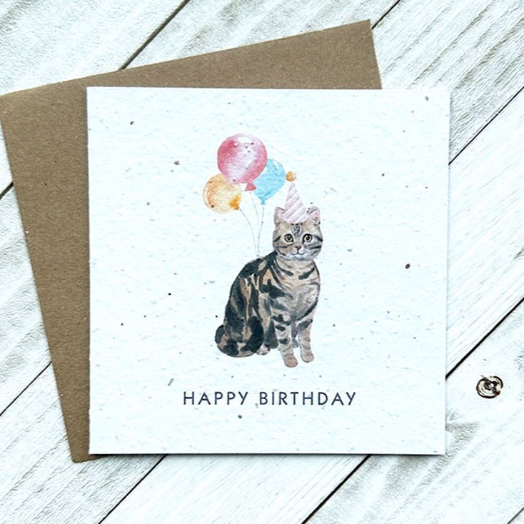 Happy Birthday Tabby Cat Plantable Greeting Card