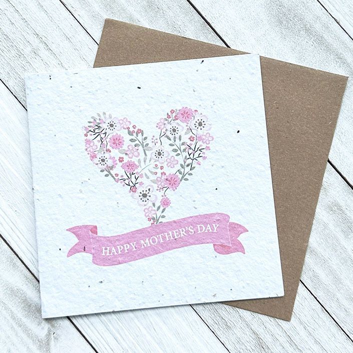 Happy Mother's Day Floral Heart Plantable Greeting Card