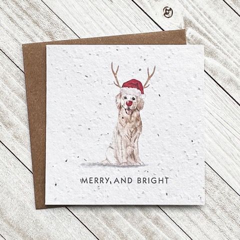 Merry And Bright Santa Dog Plantable Greeting Card