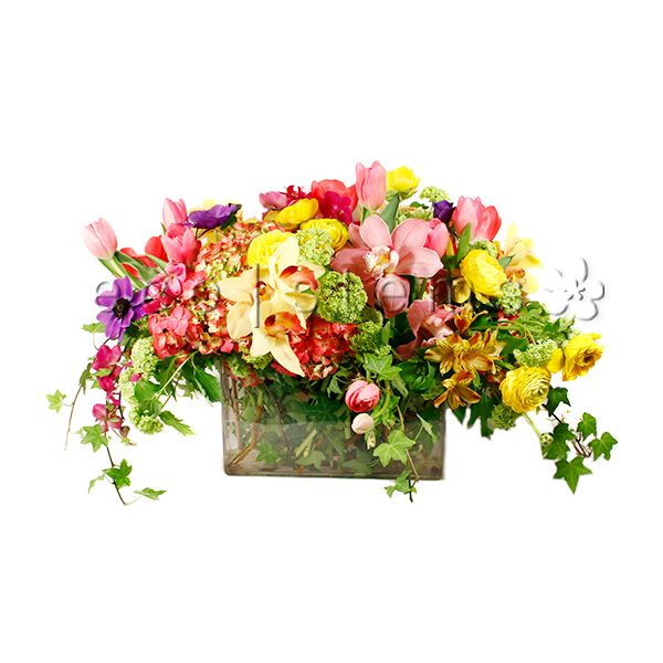 Long and Low Mixed Fresh Flowers Arrangement Toronto Ontario Delivery