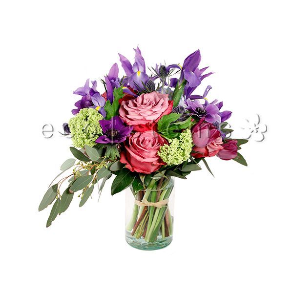 Blue-Purple Seasonal Fresh Flowers Arrangement Toronto Ontario Delivery