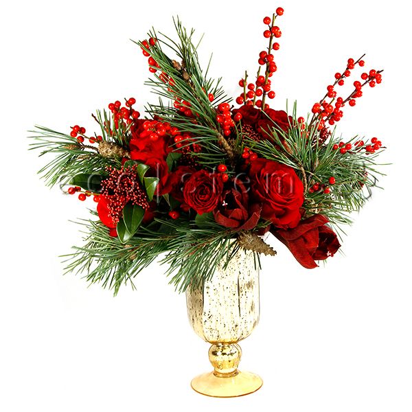 Red and Gold Christmas Fresh Flowers Centrepiece Toronto Ontario Delivery