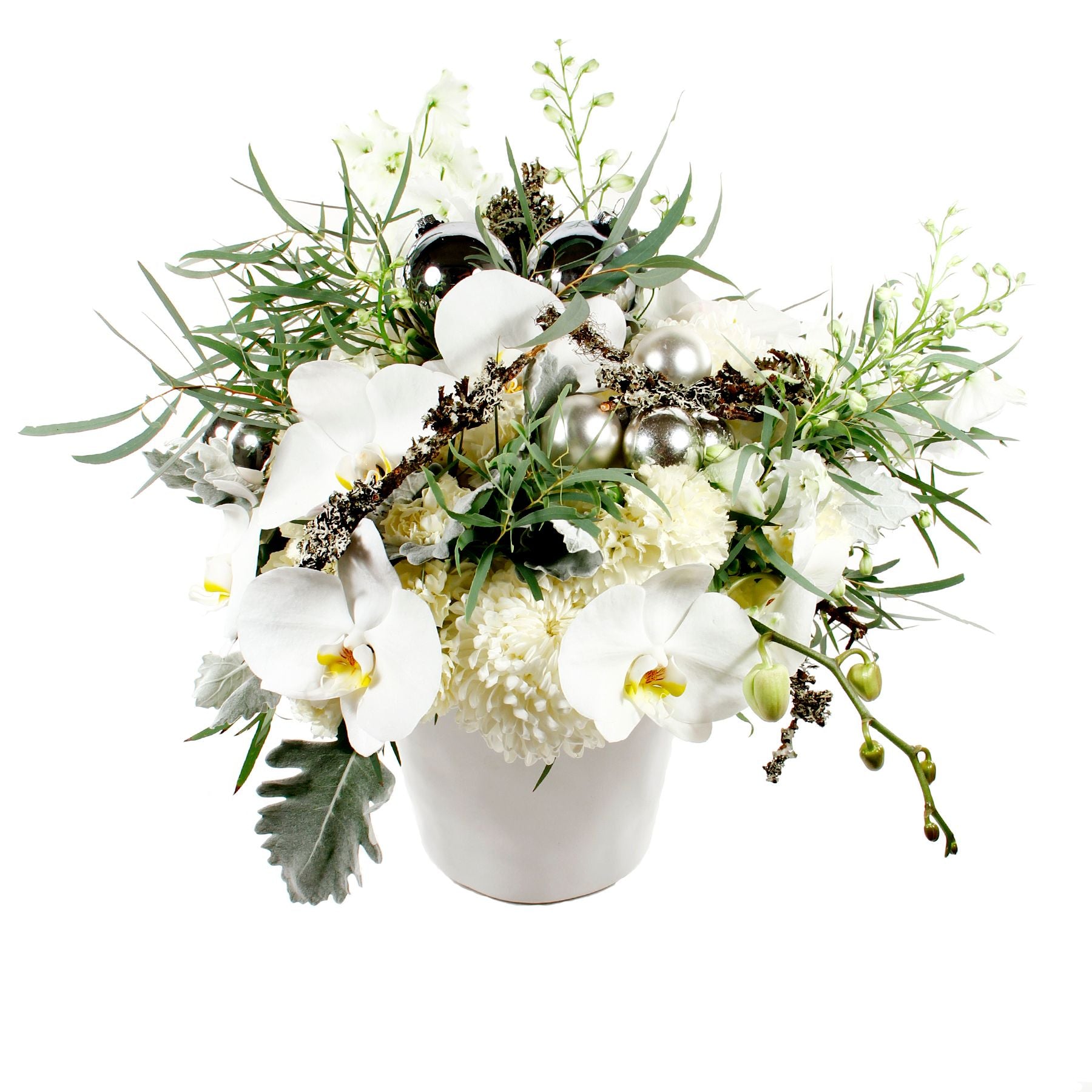 Silver Shimmer Christmas Fresh Flowers Centrepiece Toronto Ontario Delivery